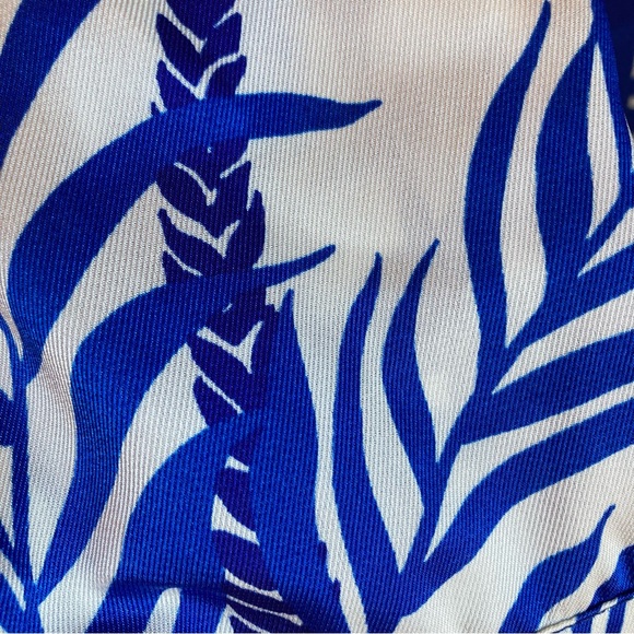 ZARA SET Blue White Tropical Palm Print Satin Button Down Shirt & Bermuda Shorts - Picture 12 of 15